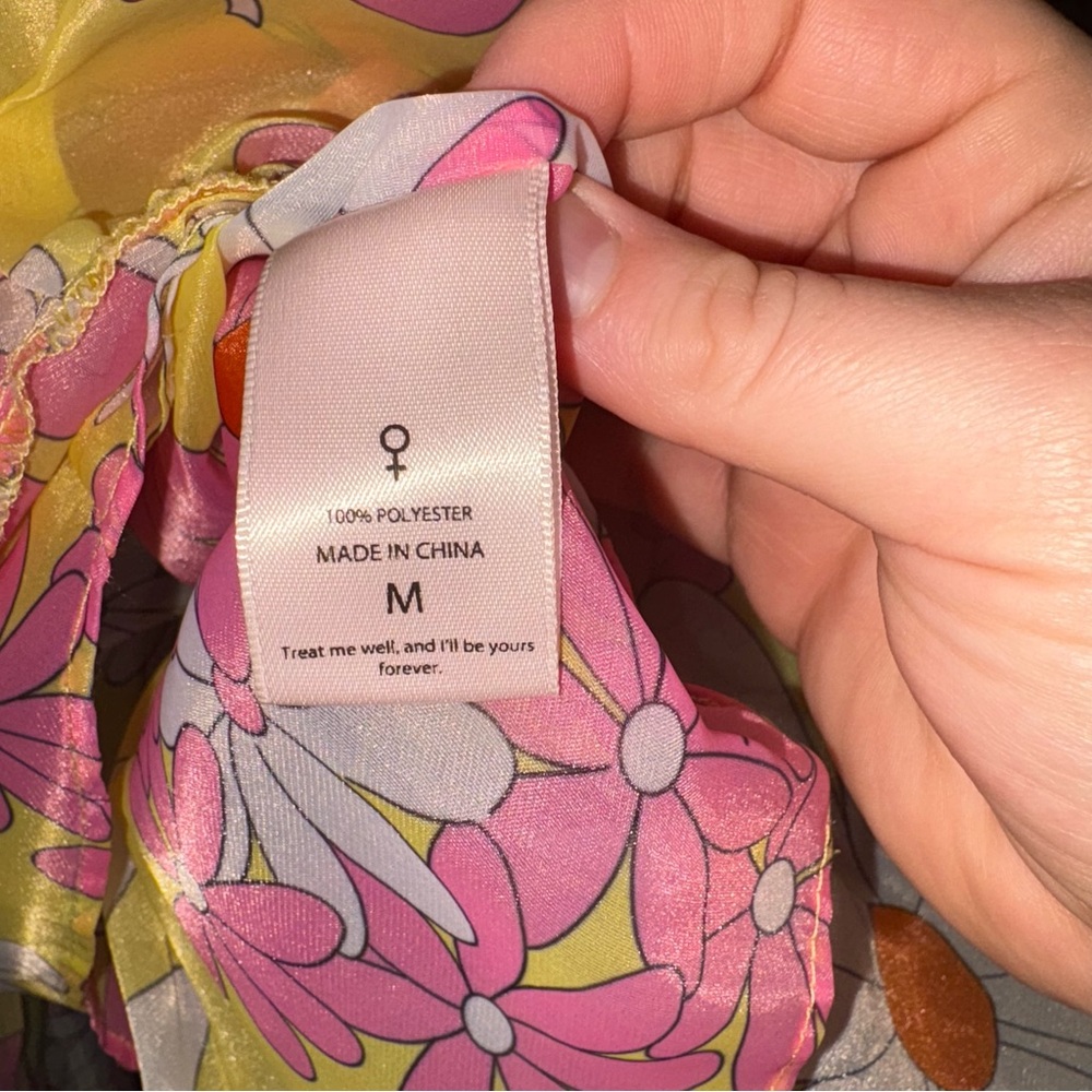 New Selkie x Anthropologie Floral Flowers French Puff Dress Sz M Yellow - Picture 6 of 6